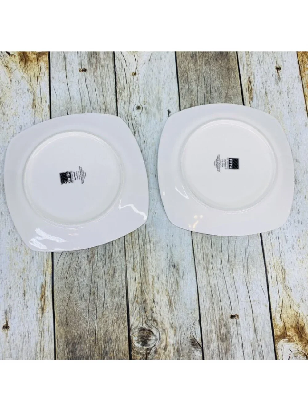 222 Fifth ALICE PLATINUM Silver Mica Flower White Square China Salad Plate Set 4